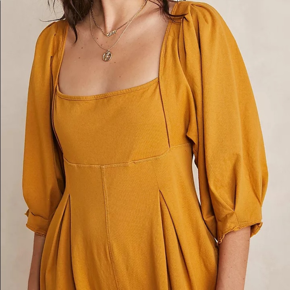 Free People Lotta Love Yellow Baggy Casual Princess Cinched Pleated Jumpsuit - Picture 4 of 10